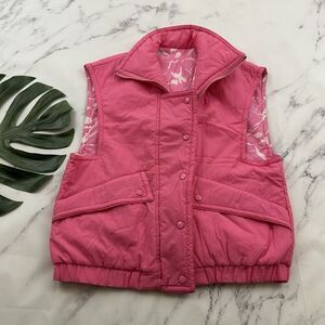 Black Bear Womens Vintage 90s Puffer Vest Size M Pink White Floral Reversible